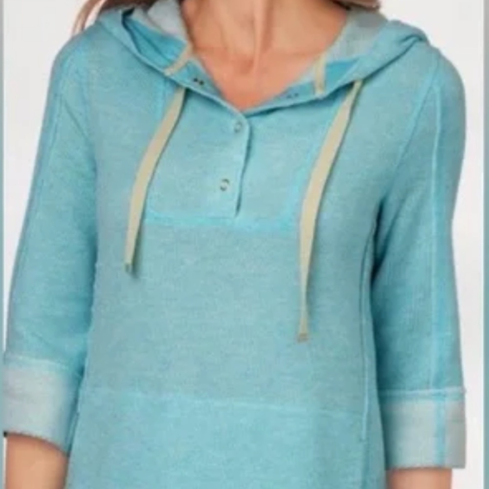 Soft Surroundings Just Beachy‎ French Terry Cloth Pullover Hooded Sweatshirt XL